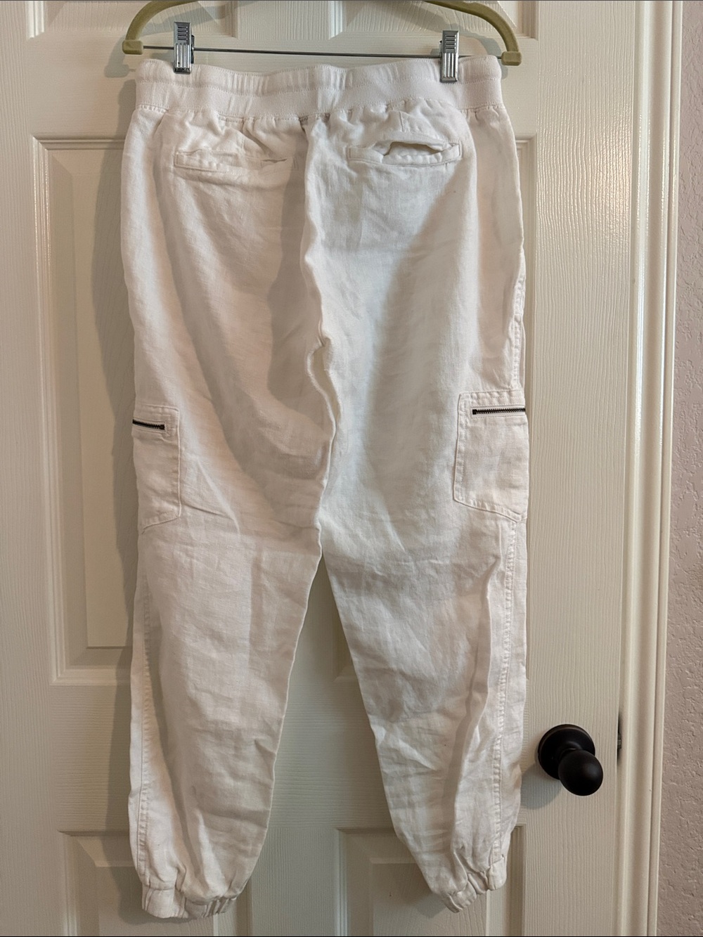 Athleta White Linen Women's Drawstring Cargo Joggers - 8 - Picture 2 of 3